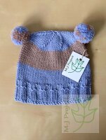 Babymütze Junge mit Pompons, Blau und Puder