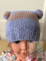 Babymütze Junge mit Pompons, Blau und Puder