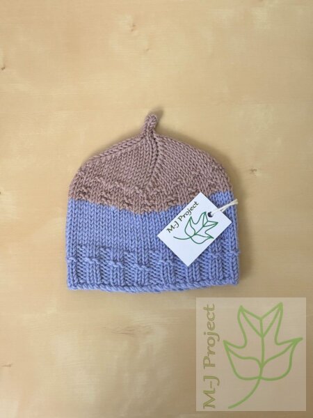 Baby Hat Acorn in Blue and Beige 0-6 Months