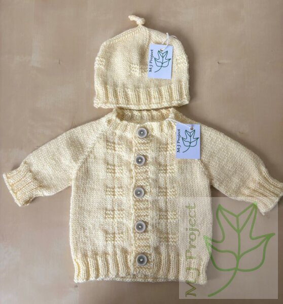 Strickjacke mit Mütze Baby 0-3 Monate Ekrü