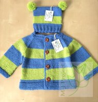 Strickjacke mit Mütze 0-6 Monate Blau Limette