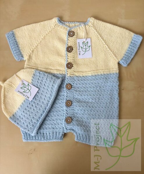 Romper with hat boy ecru light blue